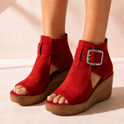 Elsera – Peep-Toe Platform Wedges with Buckle Detail