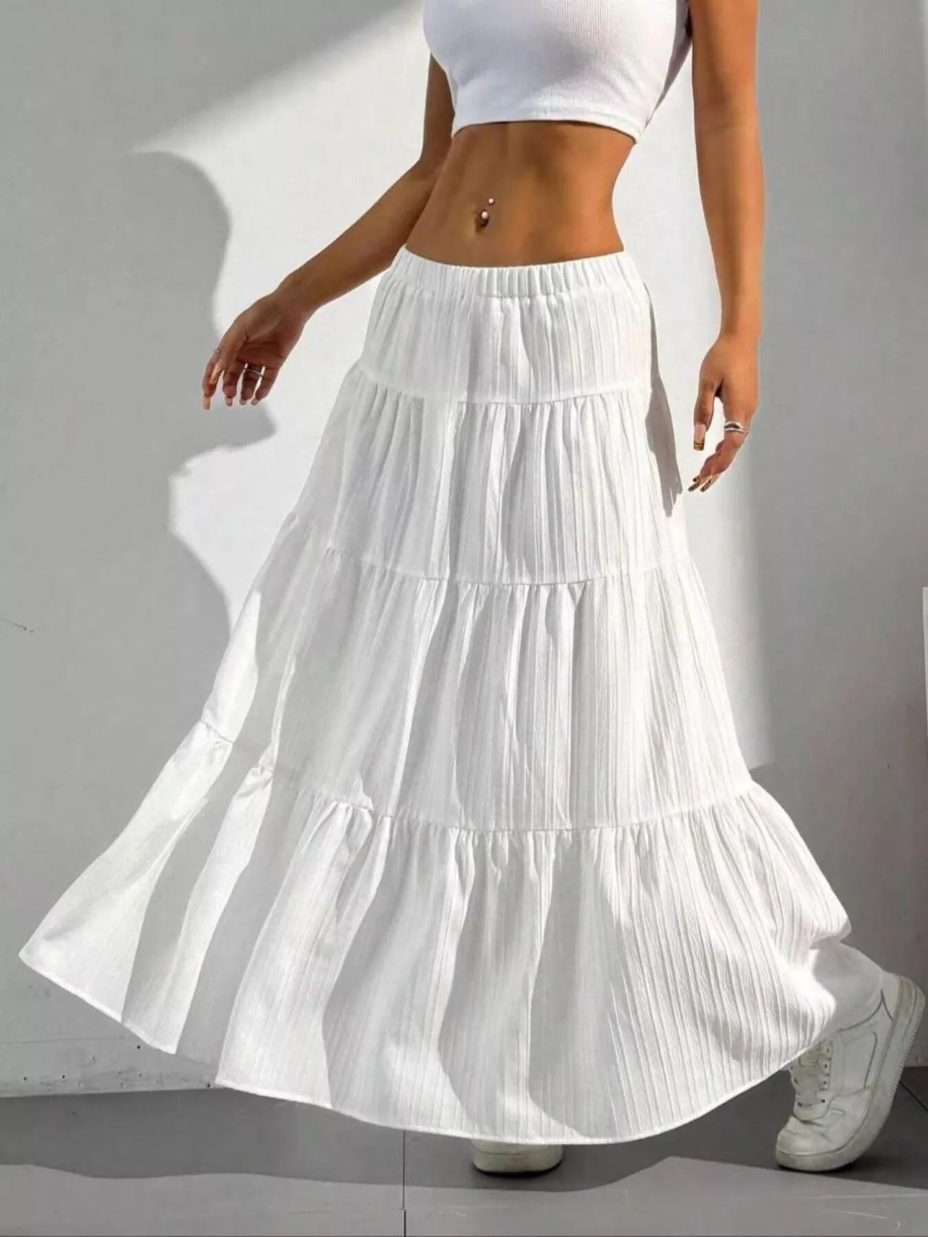 Flowy Tiered Ruched Maxi Skirt