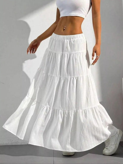Flowy Tiered Ruched Maxi Skirt