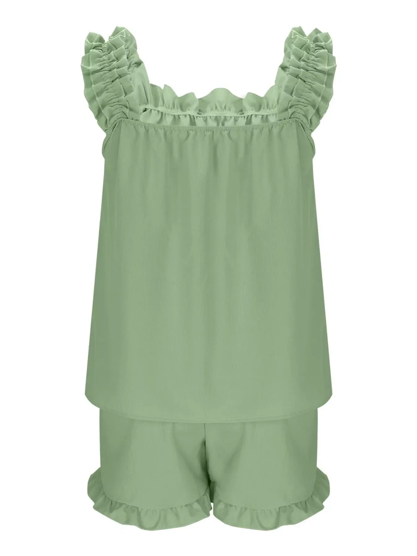 Ruffle Trim Sleeveless Top & Shorts Set