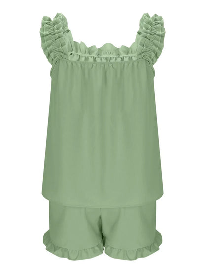 Ruffle Trim Sleeveless Top & Shorts Set