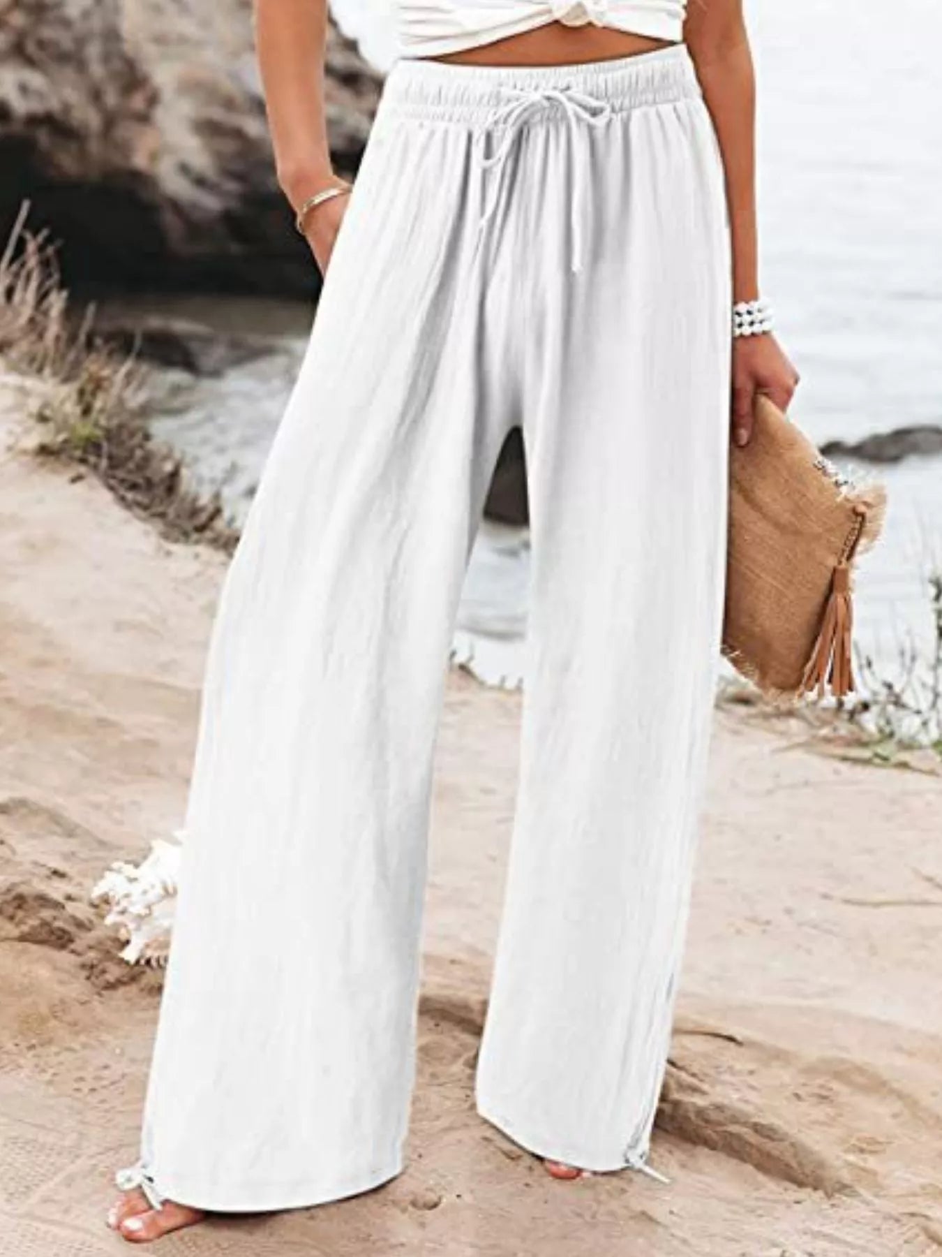 Wide-Leg Drawstring Waist Resort Pants