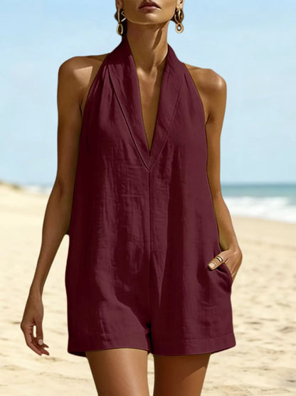 Halter Neck Resort Romper with Pockets