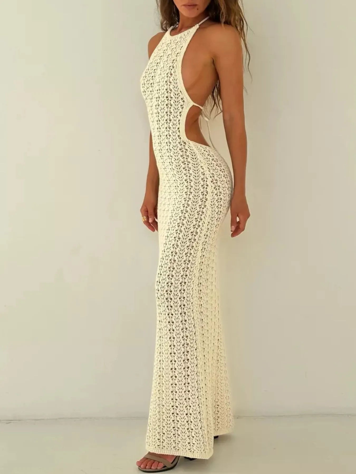 Crochet Halter Bodycon Cover-Up Dress