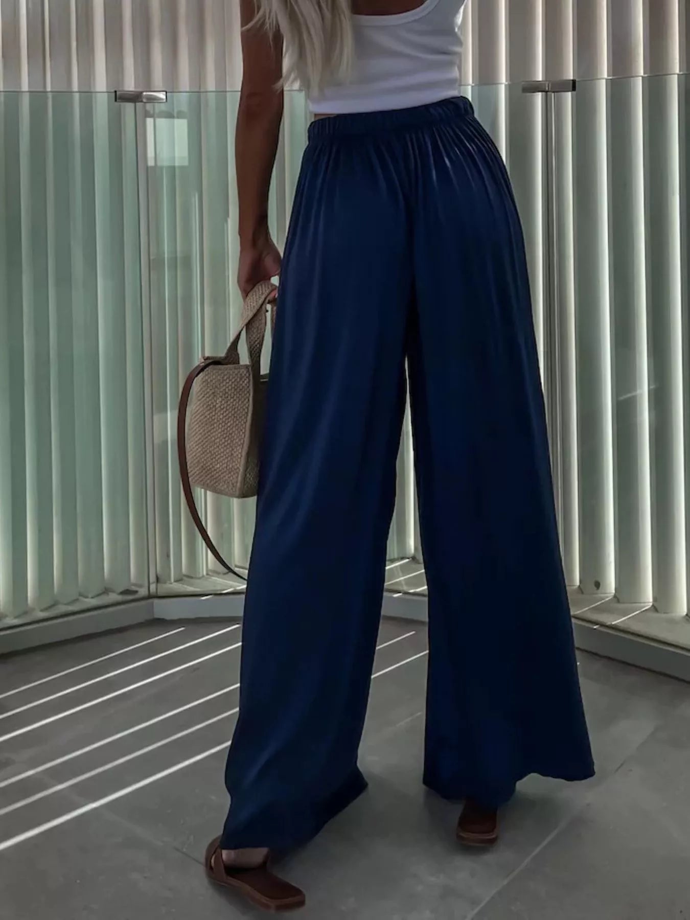 Wide-Leg Paperbag Waist Flowy Pants
