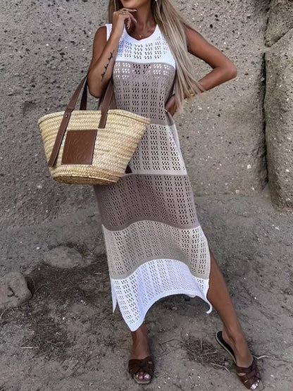 Slit Color Block Wide Strap Cover-Up