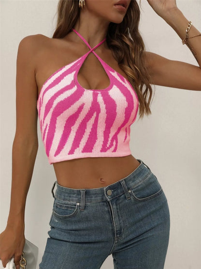 Contrast Halter Knit Crop Cami