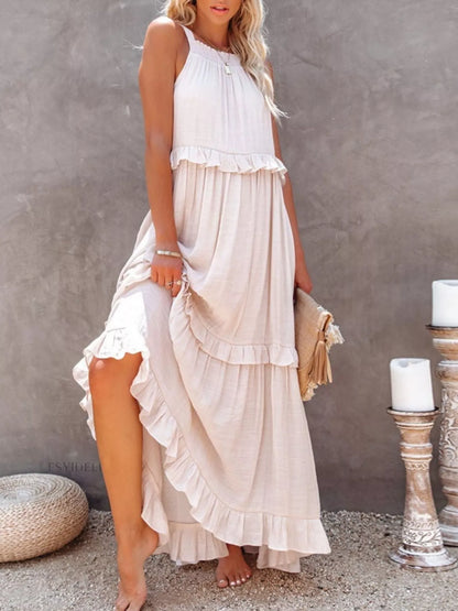 Tiered Ruffle Sleeveless Maxi Dress