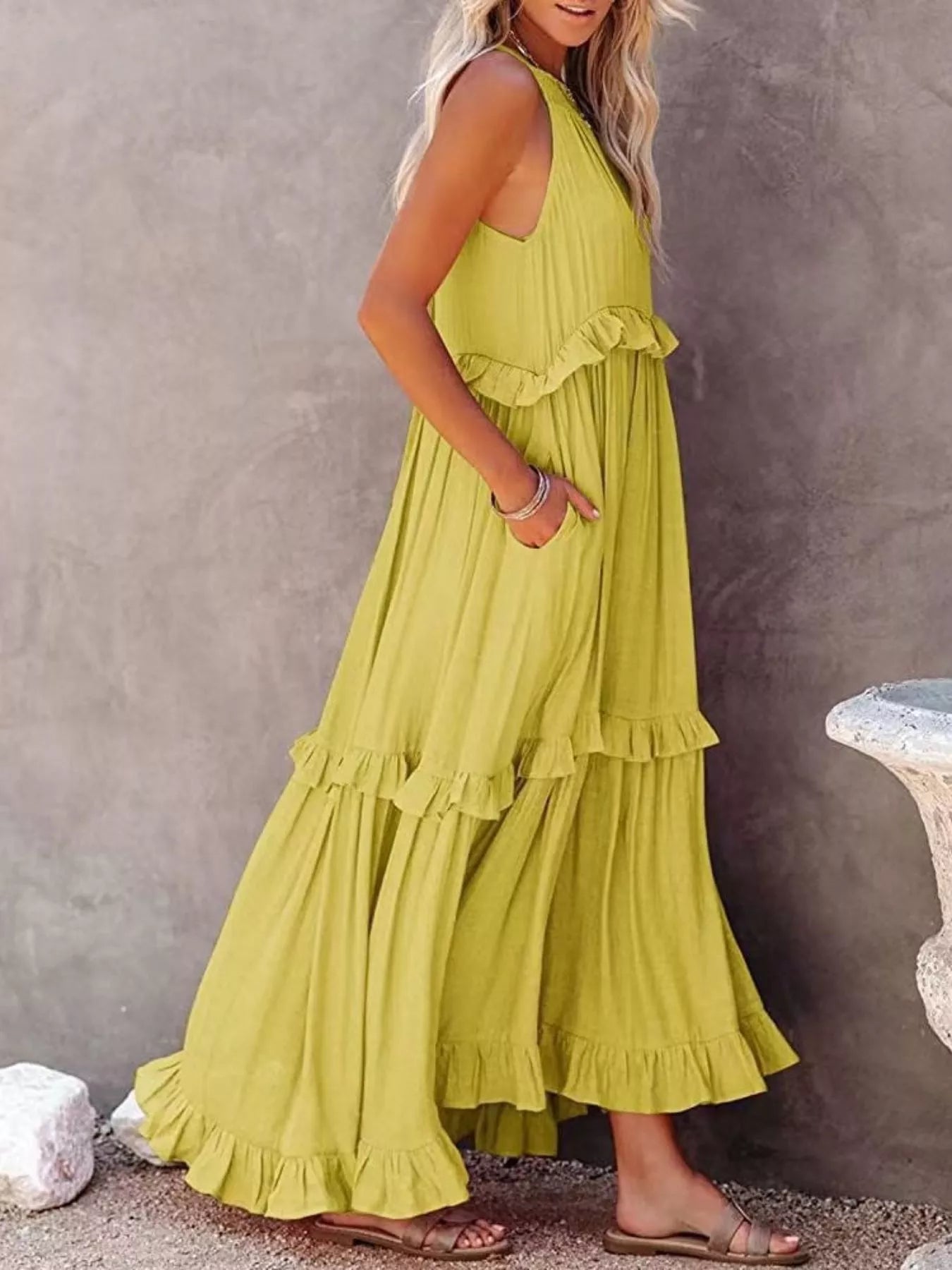 Tiered Ruffle Sleeveless Maxi Dress