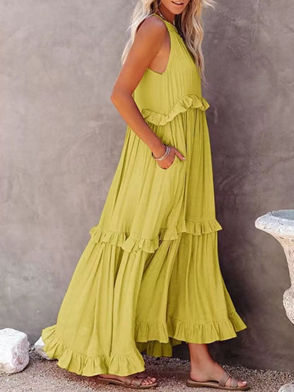 Tiered Ruffle Sleeveless Maxi Dress