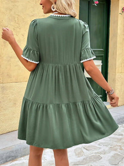 Lace Detail Flounce Sleeve Mini Dress