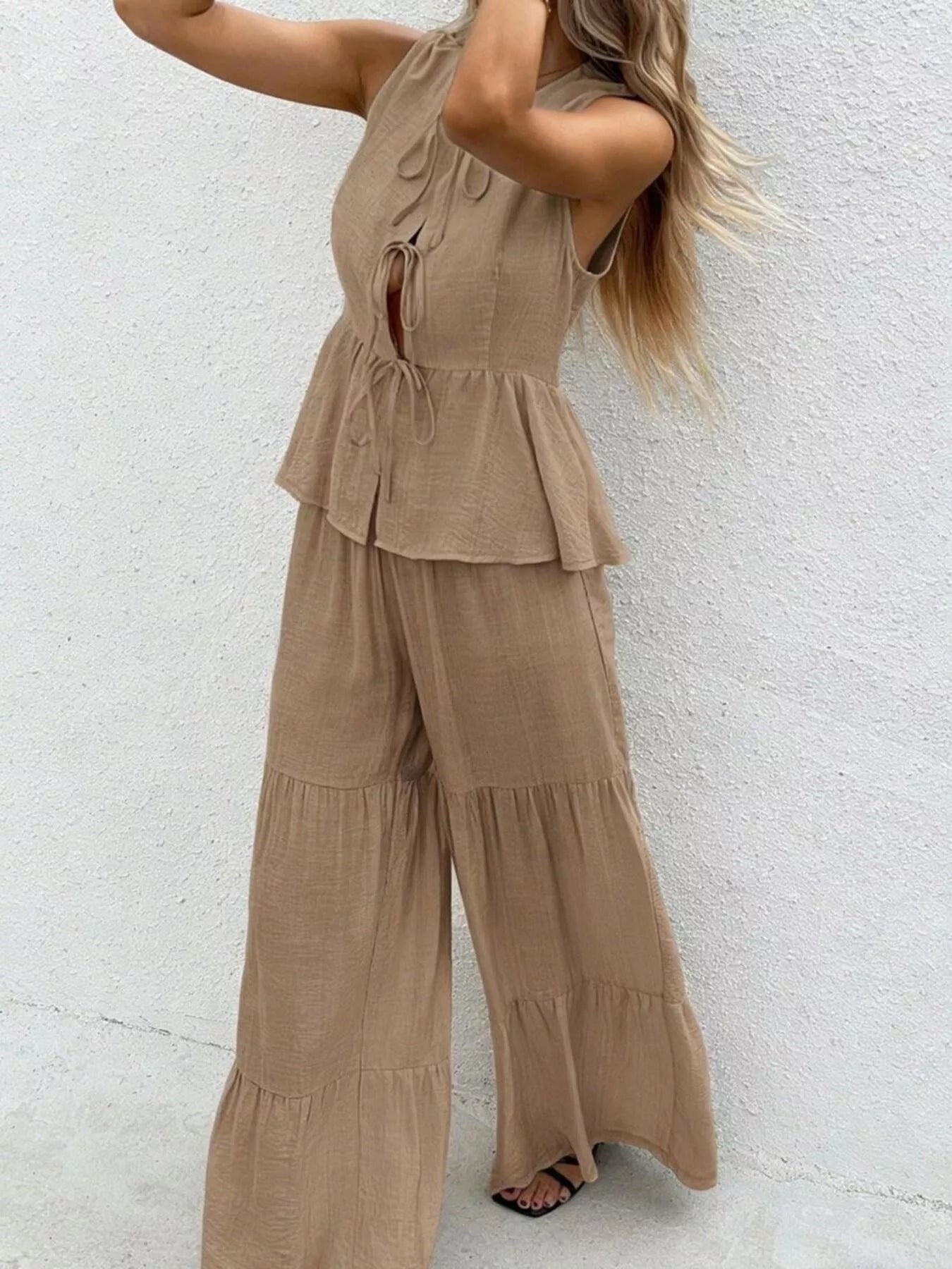 Tie-Front Top & Wide-Leg Pants Resort Set