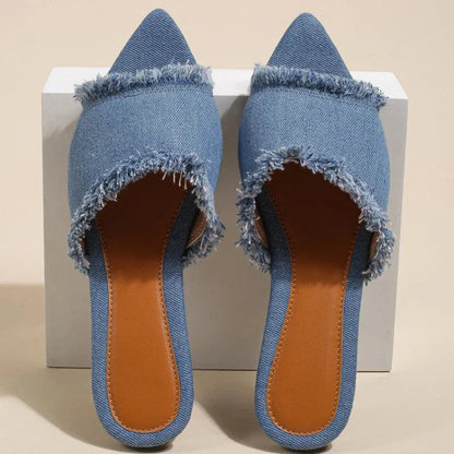 Fray Denim Slides