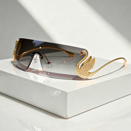 Rimless Shield Sunglasses Gold Swan Hardware