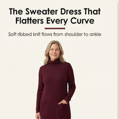 Velara – Women's Relaxed Turtleneck Sweater Dress with Pockets