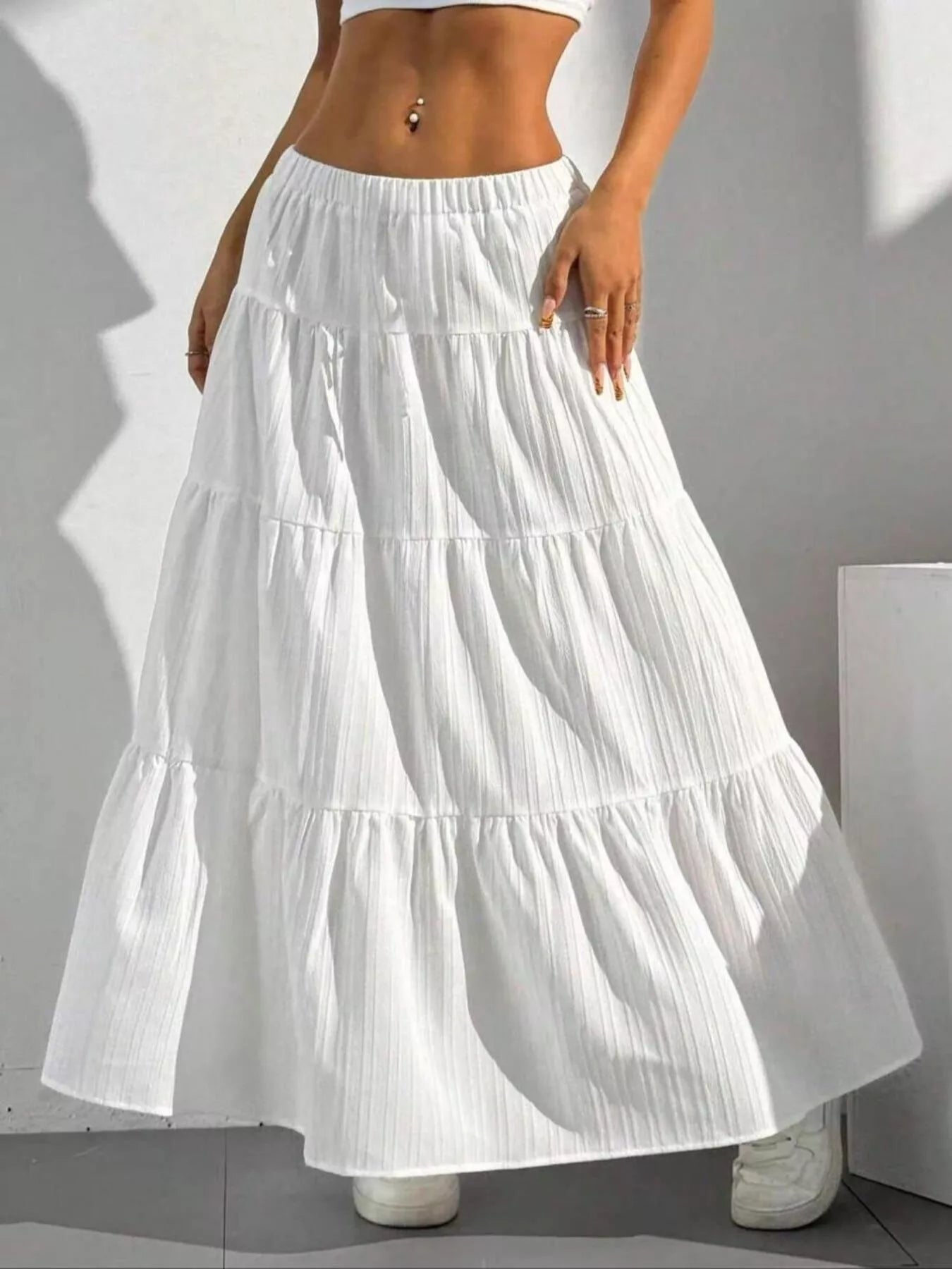 Flowy Tiered Ruched Maxi Skirt