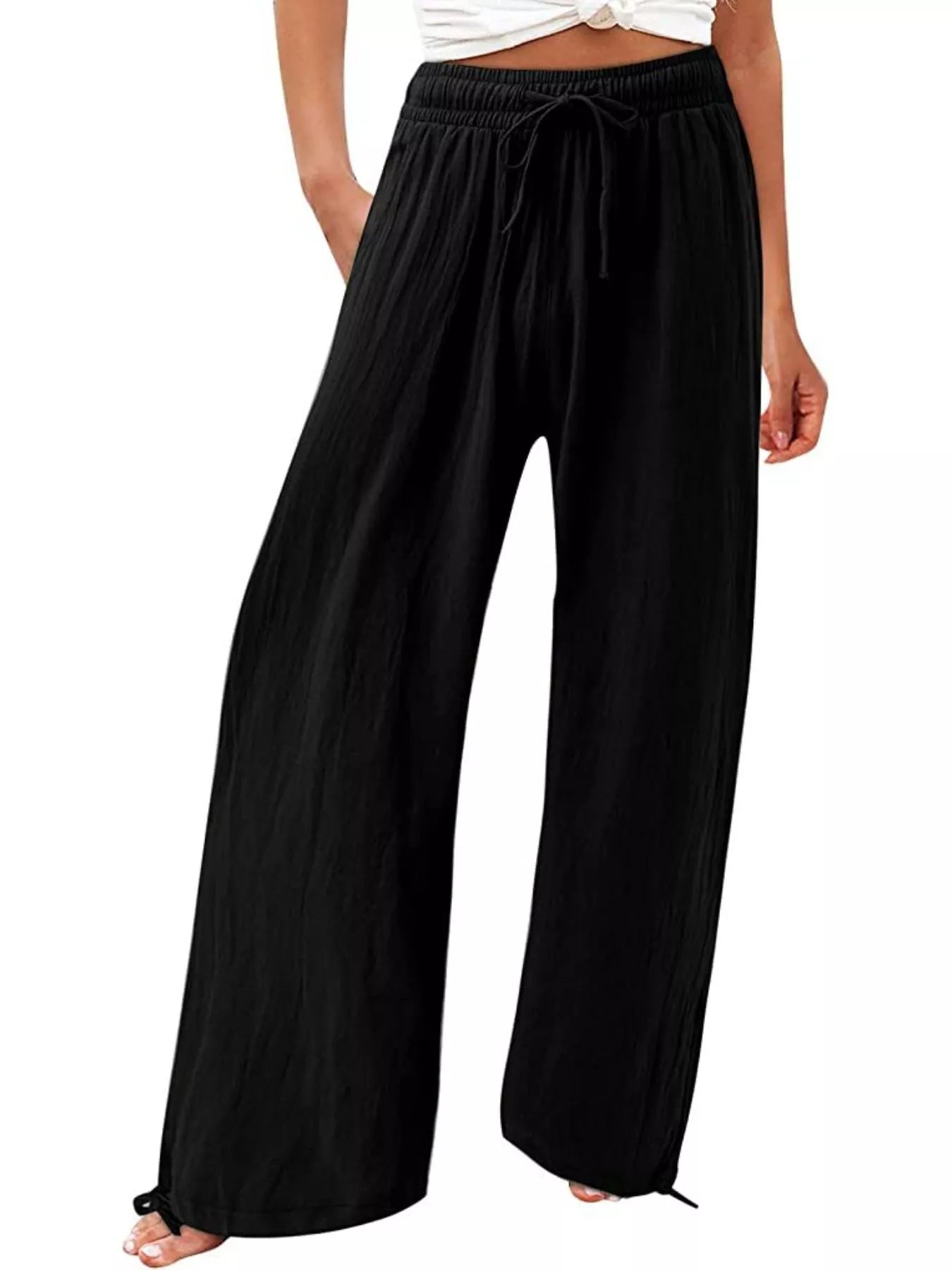 Wide-Leg Drawstring Waist Resort Pants