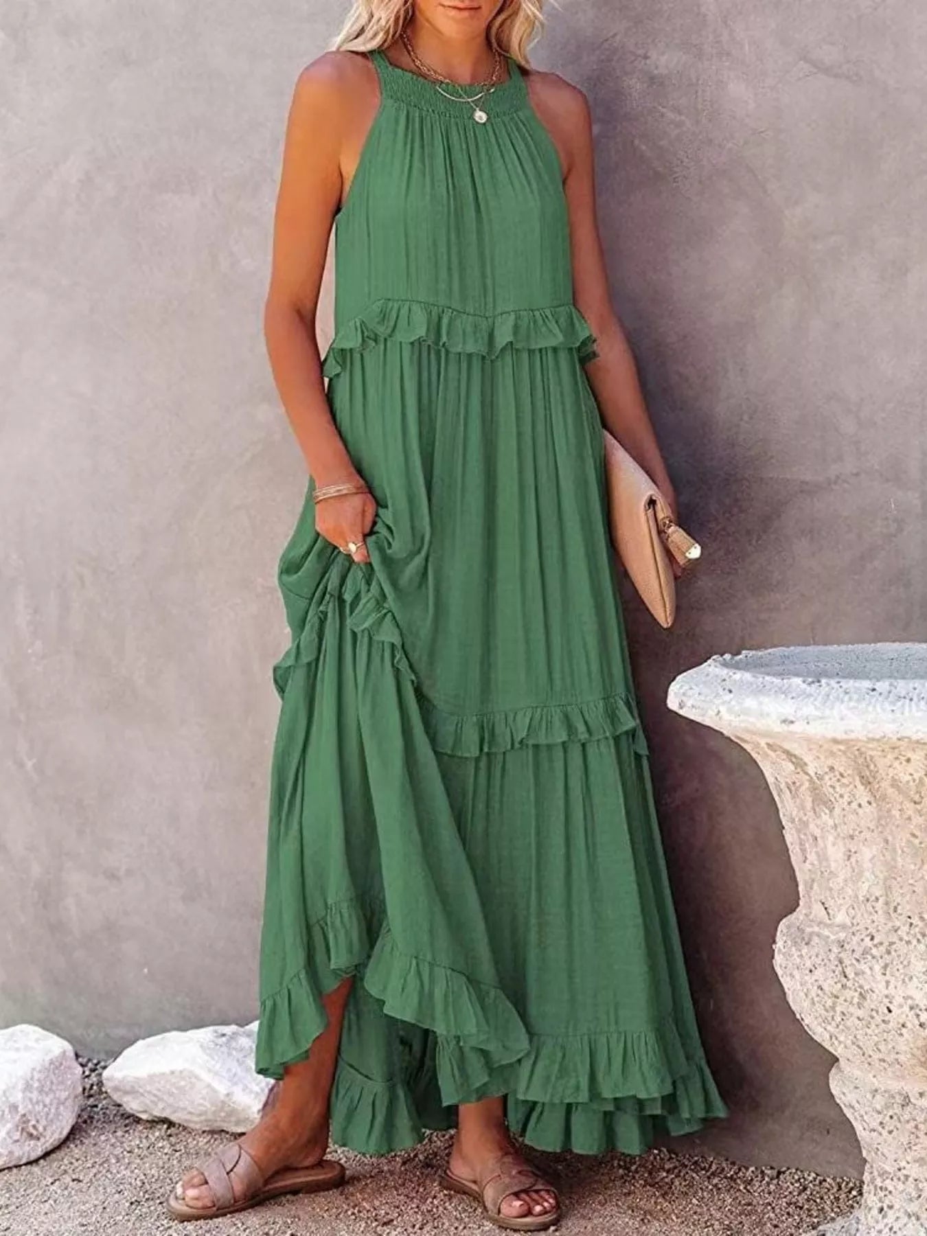 Tiered Ruffle Sleeveless Maxi Dress