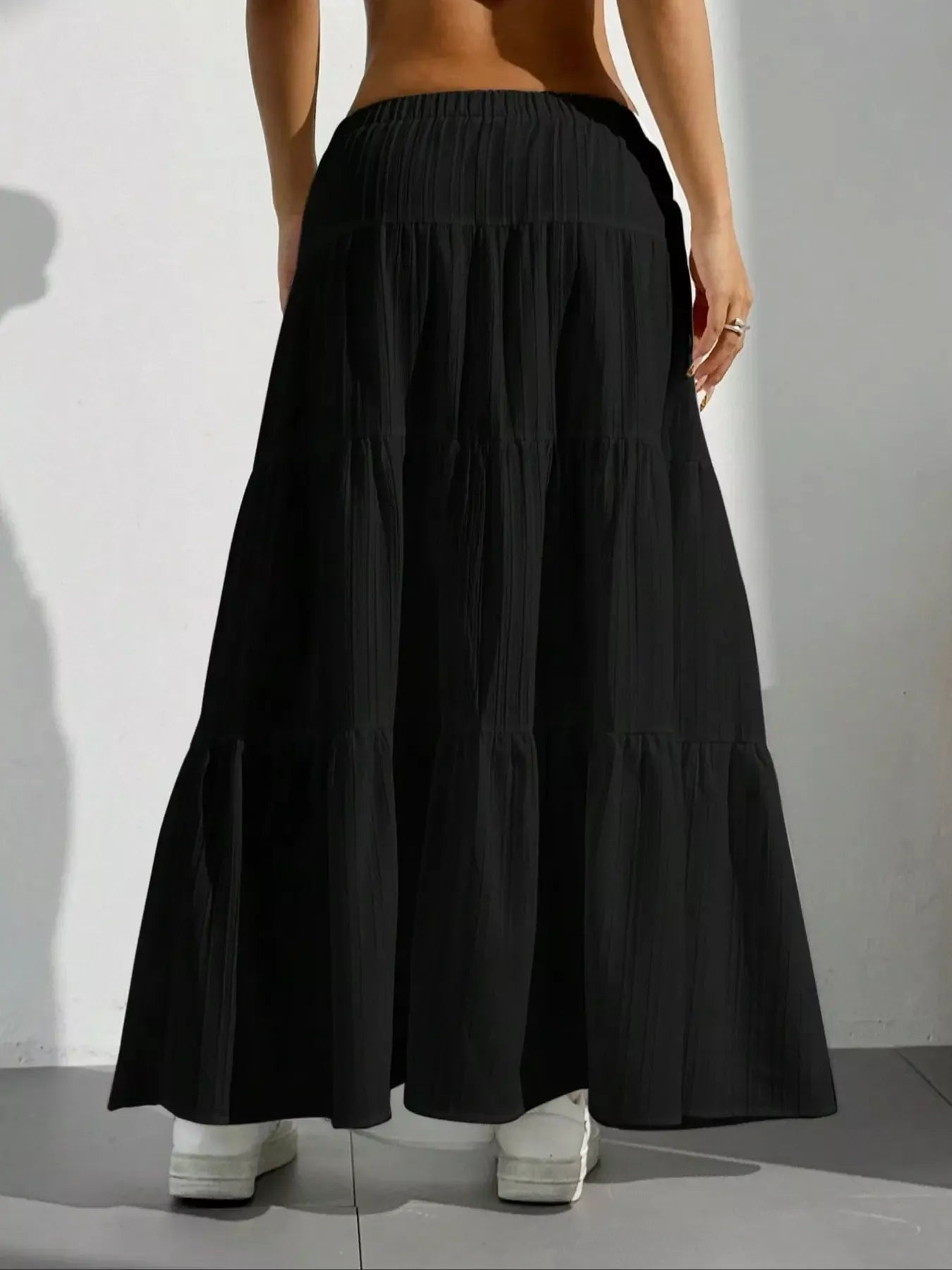 Flowy Tiered Ruched Maxi Skirt