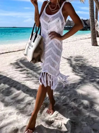 Fringe Scoop Neck Beach Cover-Up