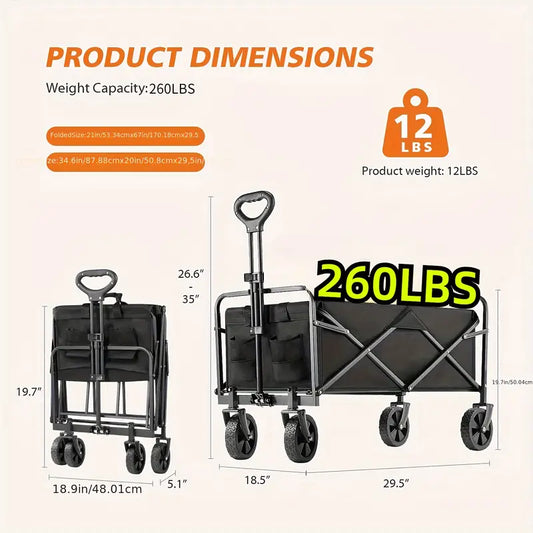 Heavy Duty Collapsible Folding Wagon Cart with All-Terrain Wheels