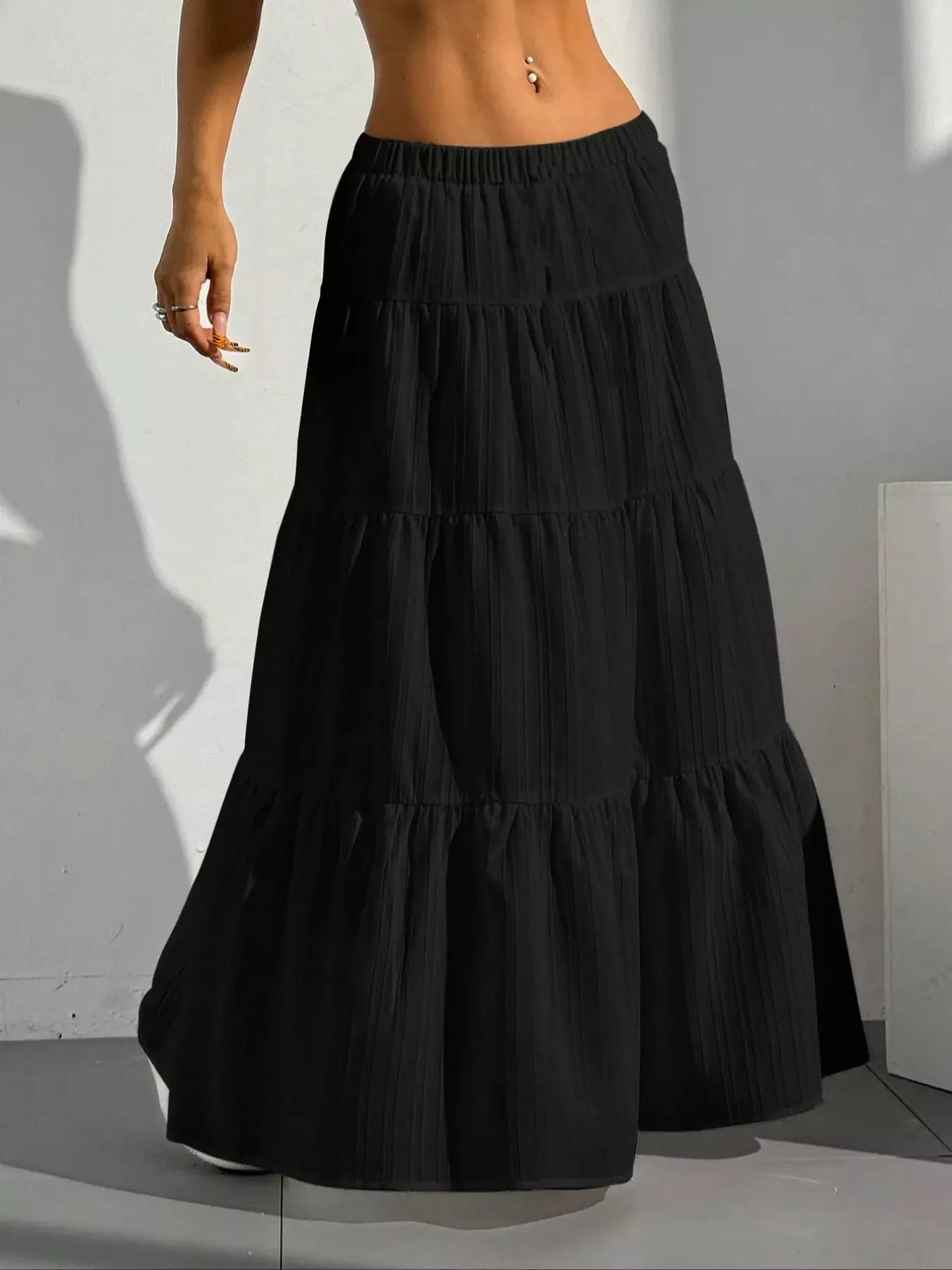 Flowy Tiered Ruched Maxi Skirt