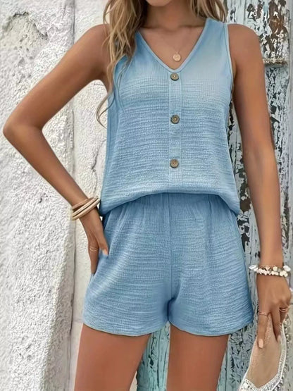 V-Neck Tank Top & Shorts Resort Set