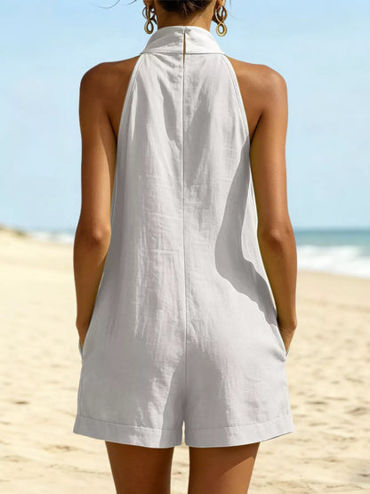 Halter Neck Resort Romper with Pockets