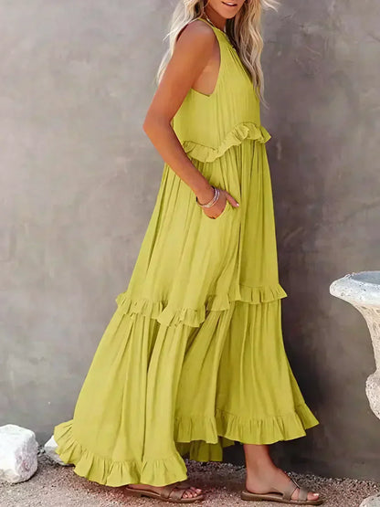 Delilah - Elegant Halter Neck Ruffle Trim Dress