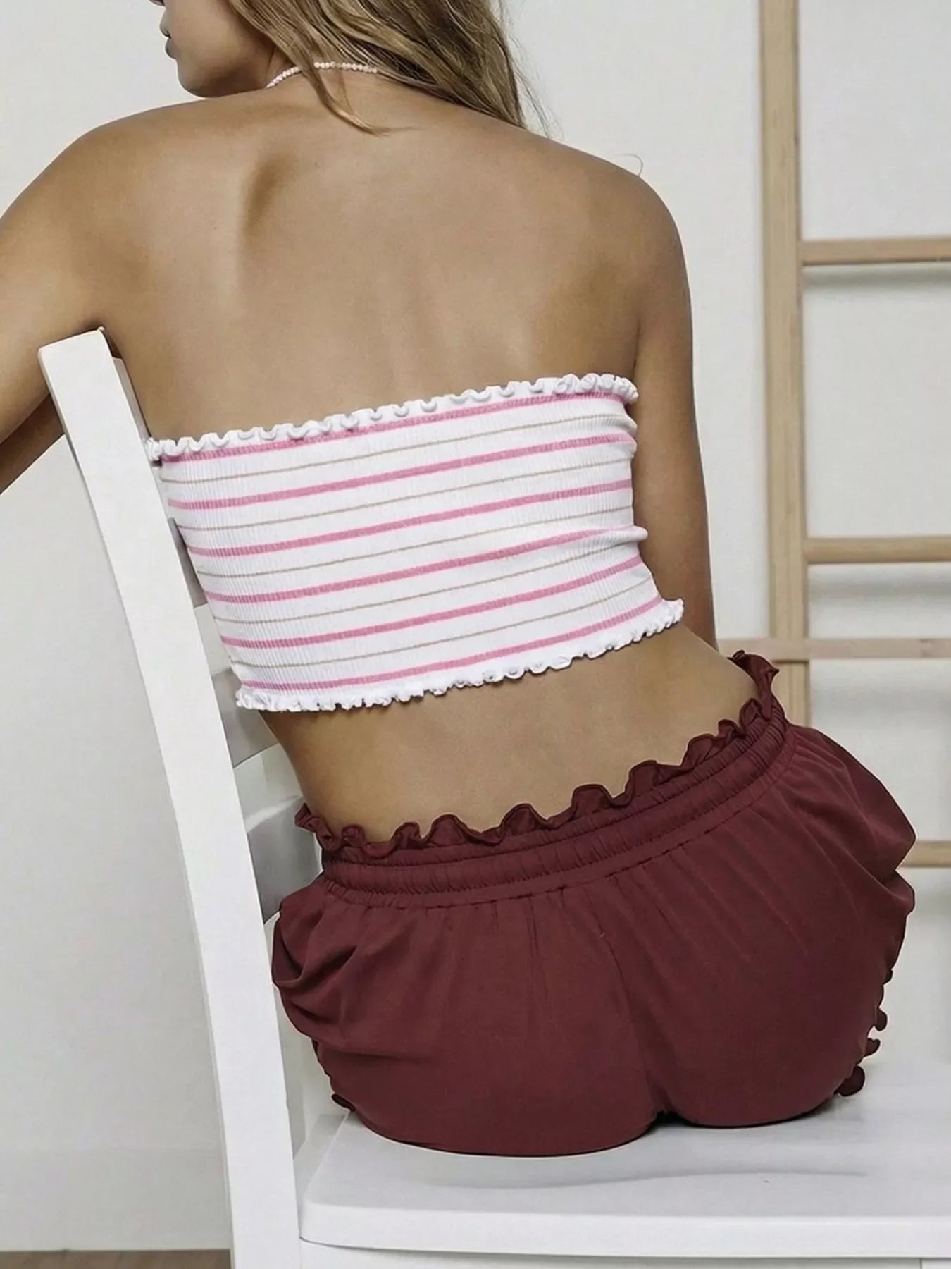 Striped Frill Crop Tube Top