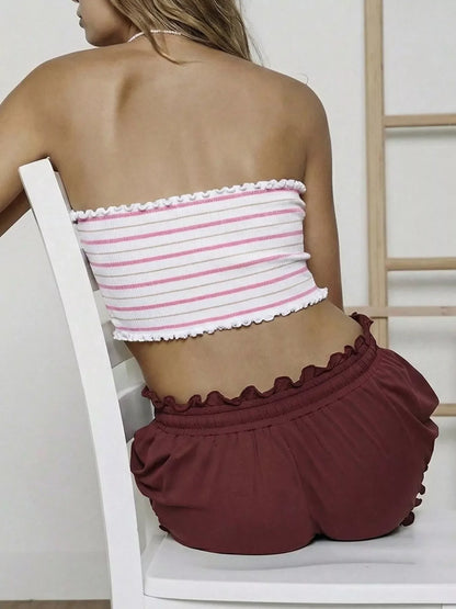Striped Frill Crop Tube Top