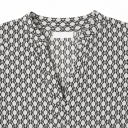 Lunavia – Women's Geometric V-Neck Blouse with Roll-Tab Sleeves