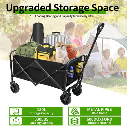 Heavy Duty Collapsible Folding Wagon Cart with All-Terrain Wheels