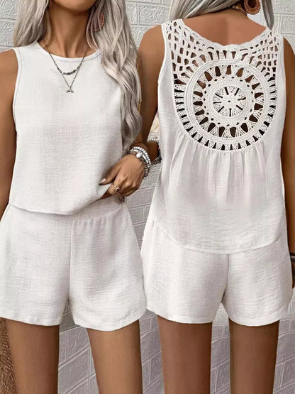 Lace Detail Round Neck Tank & Shorts Set