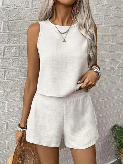 Lace Detail Round Neck Tank & Shorts Set