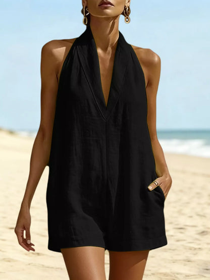 Halter Neck Resort Romper with Pockets