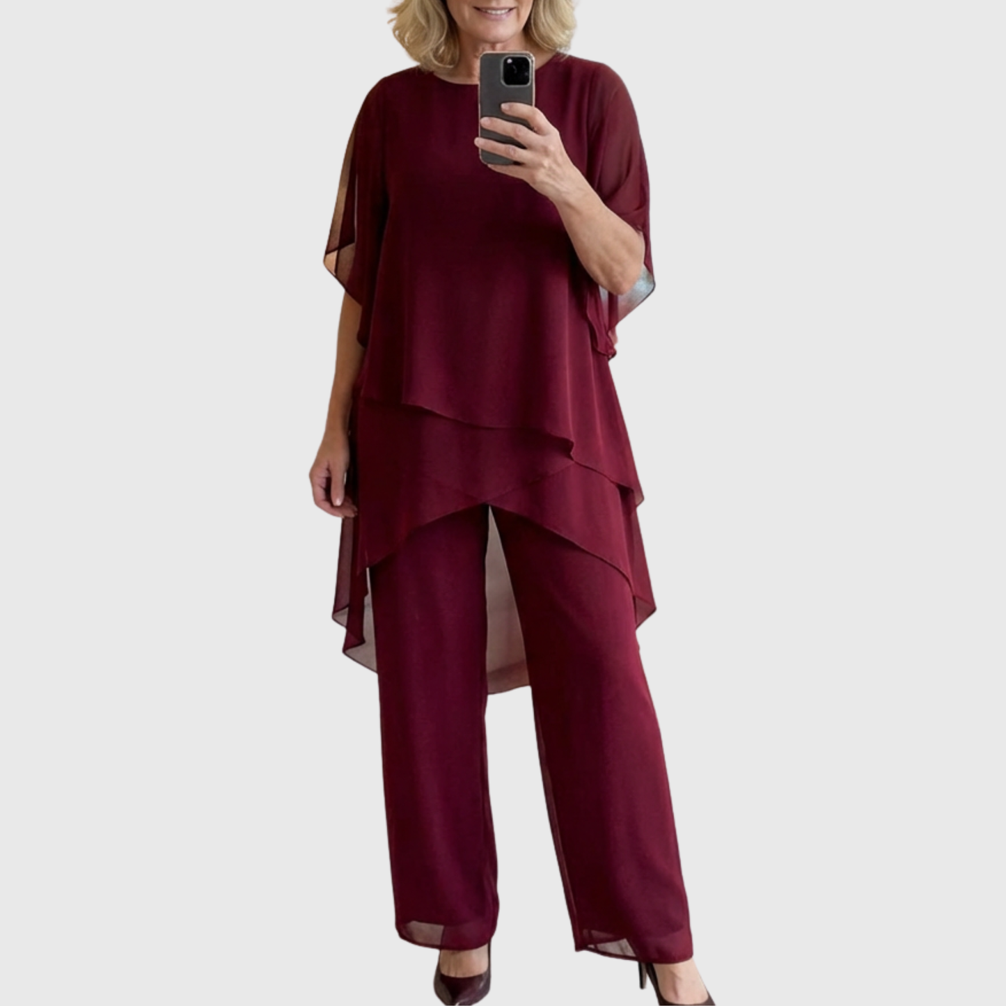 Suit with draped palazzo pants
