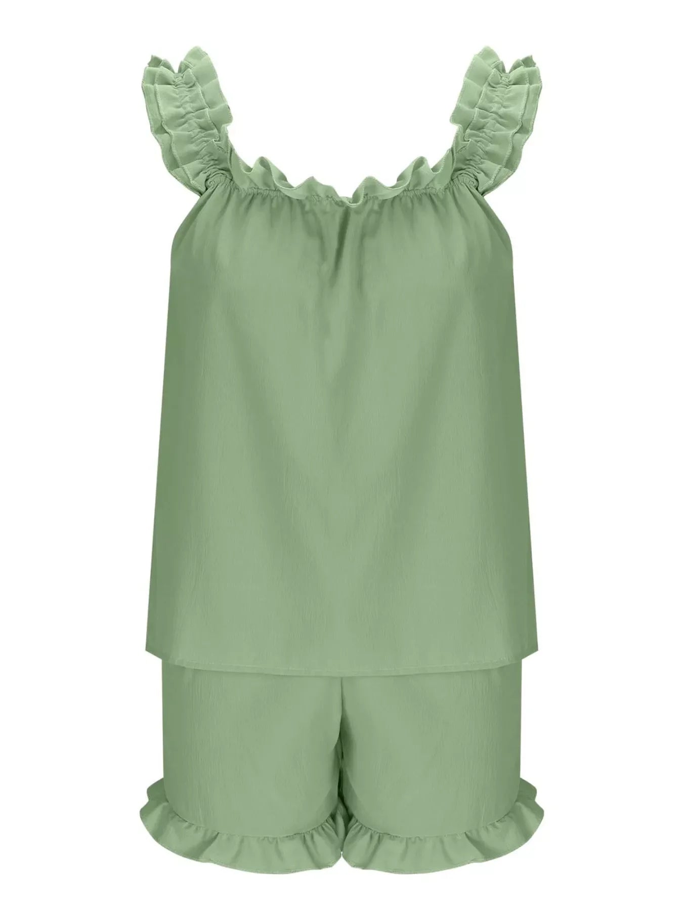 Ruffle Trim Sleeveless Top & Shorts Set