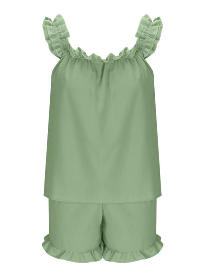 Ruffle Trim Sleeveless Top & Shorts Set