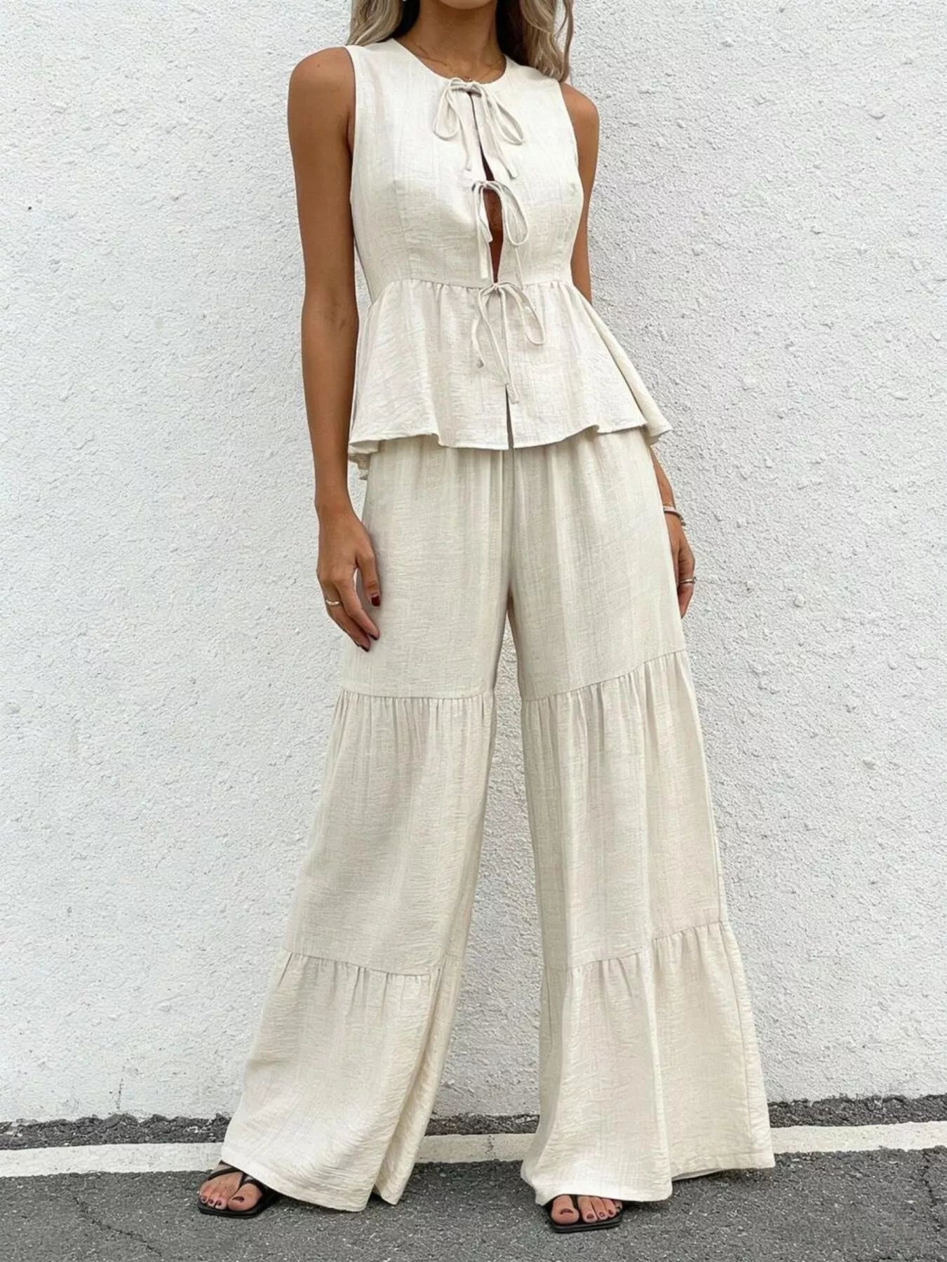 Tie-Front Top & Wide-Leg Pants Resort Set