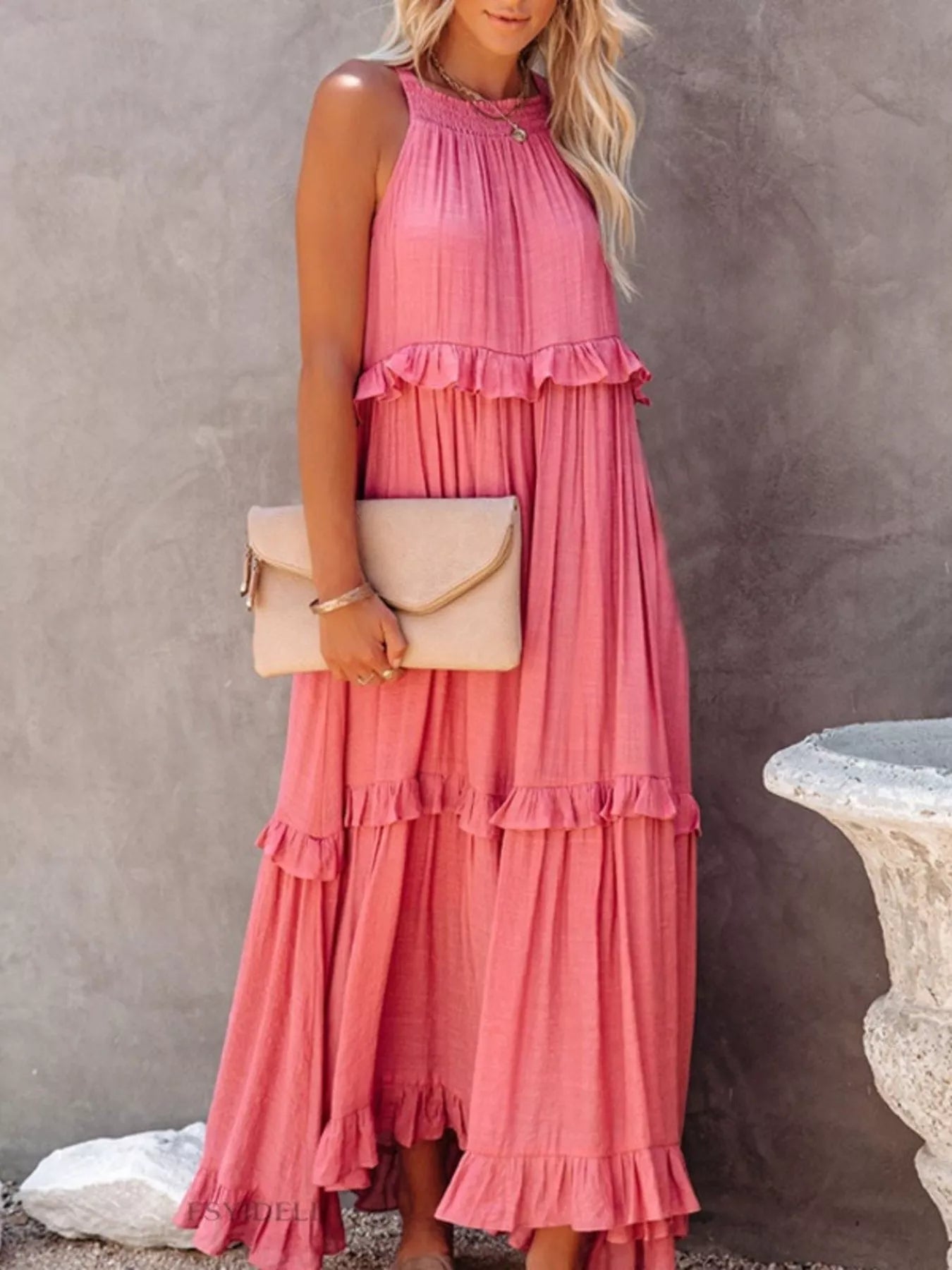 Tiered Ruffle Sleeveless Maxi Dress