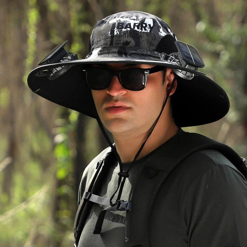 🔥Last Day Sale - Wide Brim Solar Fan Outdoor Fishing Hat-Solar & USB Charging