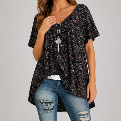Florenza – Floral V-neck Short Sleeve Tunic Top for Women