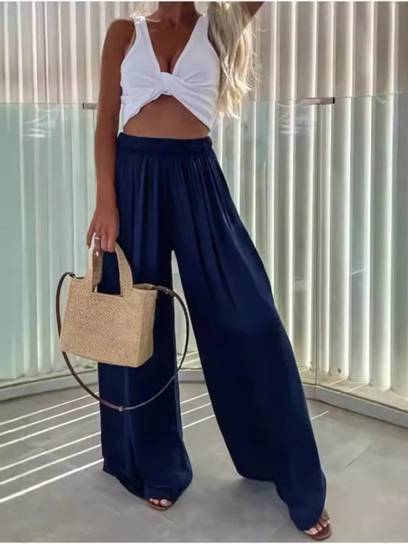 Wide-Leg Paperbag Waist Flowy Pants
