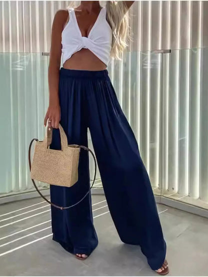 Wide-Leg Paperbag Waist Flowy Pants