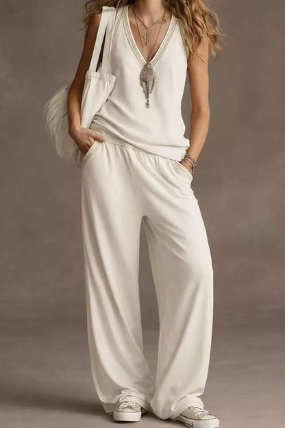 V-Neck Tank & Wide-Leg Pants Resort Set