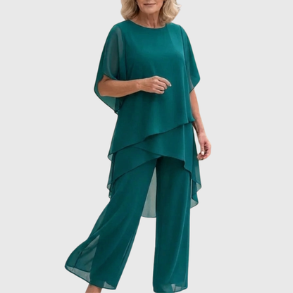 Suit with draped palazzo pants
