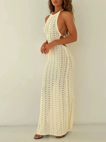 Crochet Halter Bodycon Cover-Up Dress