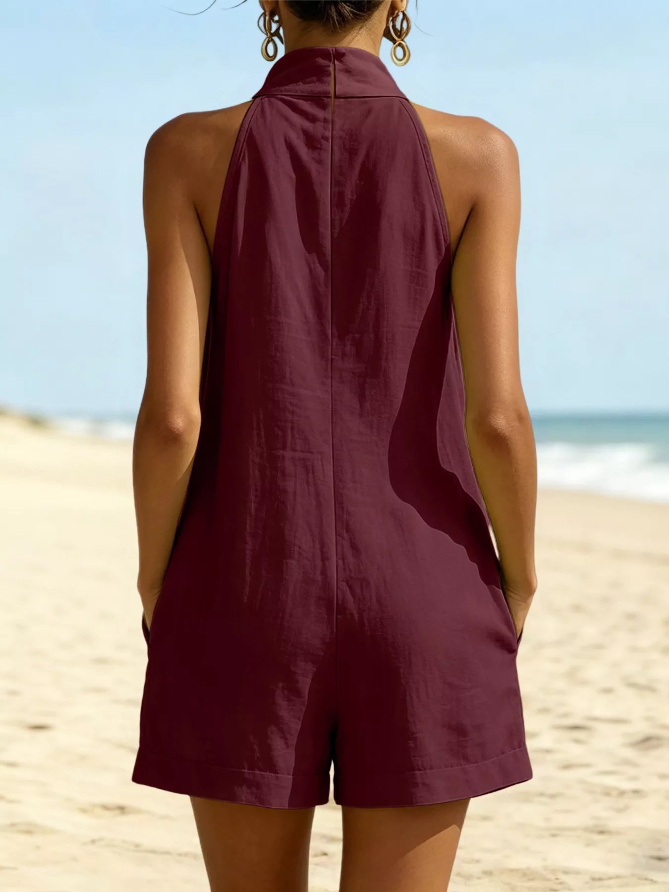 Halter Neck Resort Romper with Pockets