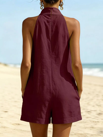 Halter Neck Resort Romper with Pockets